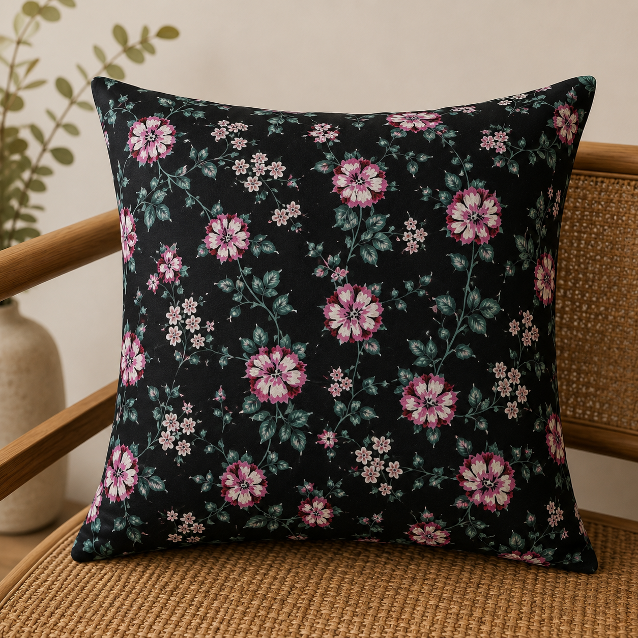 Noir Blossom Cushion Cover